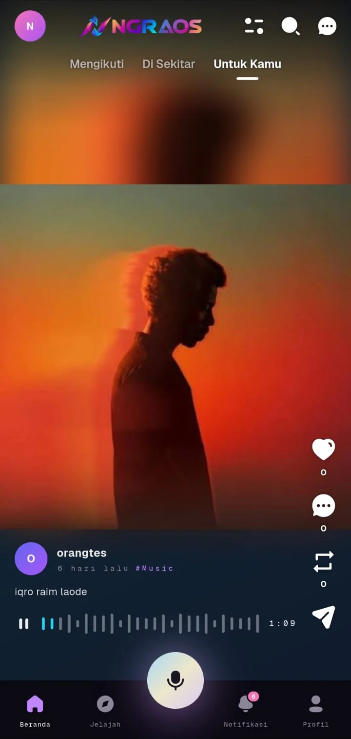 Ngraos home feed with a voice post