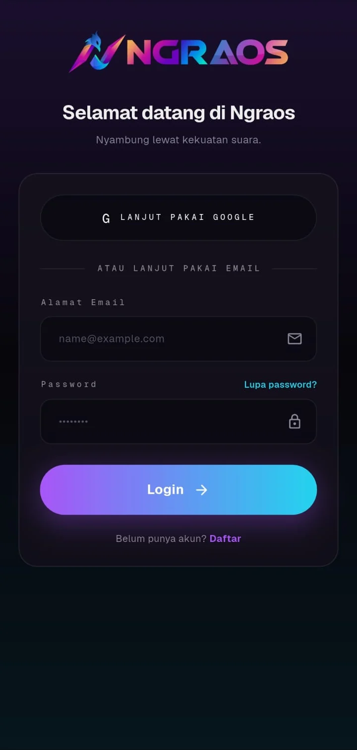 Ngraos sign-in screen